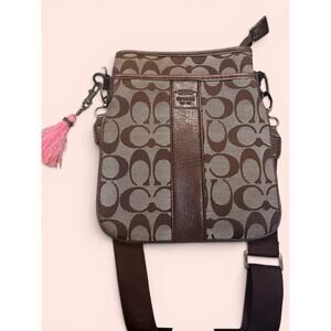 Coach Signature Monogram Crossbody Swingpack | Brown Khaki Canvas Made in USA